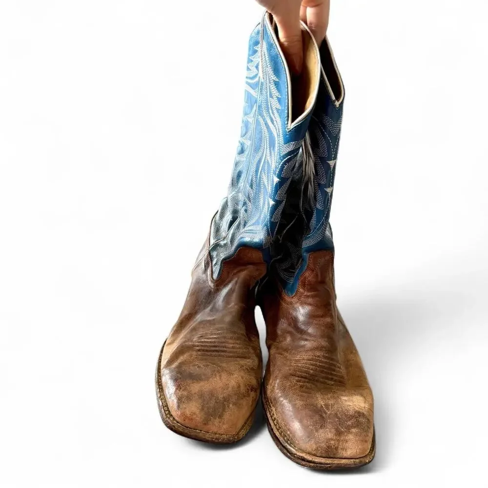 Cody James Vintage Distressed Leather Western Blue Cowboy Boots Size 12D